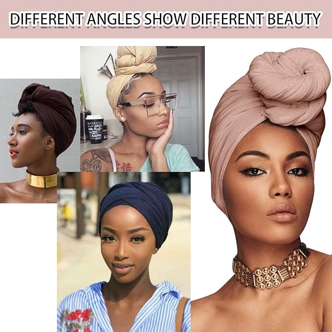 12 Pieces Head Wrap Scarf Stretch Jersey Turban Extra Long Ultra Soft Urban Headwraps for Women Solid Color African Headwear Headband Tie Wholesale Set02