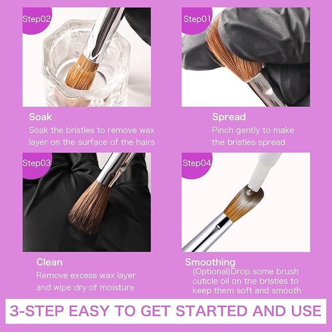 6Pcs Acrylic Nail Brushes Set, Kolinsky Acrylic Nail Art Brush, Art Design & Polish Mistake Cleaning Manicure Tools for Women Acrylic Application (Size 4 6 10 12 14 16)