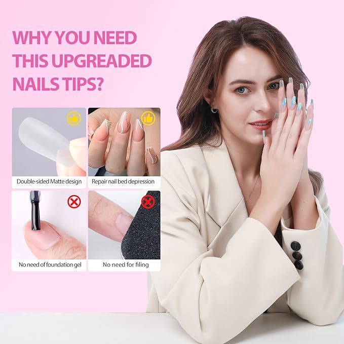 Saviland Soft Nail Gel Nail Tips - 480PCS Short Coffin Full Cover Nail Tips 15 Sizes Matte False Nail Tips Acrylic Nail Tips No Files for Valentine Gift Nail Extensions Nail Art Home DIY