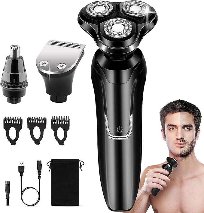 Electric Razor for Men, Men's Rotary Shavers, Waterproof, Wet and Dry Rechargeable Electric Shaver for Men's Faces with a Cordless and Floating Head,Portable Travel Razor,an Ideal Gift for Men