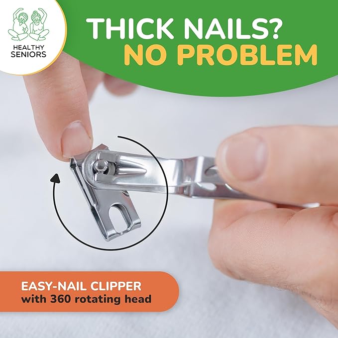 Nail Clippers Set, Easy Grip 360 Rotary Fingernail Clipper, Sharp Heavy Clippers for Thick Nails. Ideal for Diabetics or Seniors Suffering from Arthritis (2 Pieces)