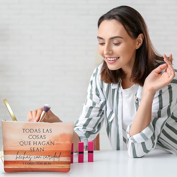 10Pcs Christian Gifts for Women Religious Cosmetic Bags Inspirational Bible Verse Pencil Pouch Canvas Makeup Bags Bulk with Zipper for Mother Sister Church Favors