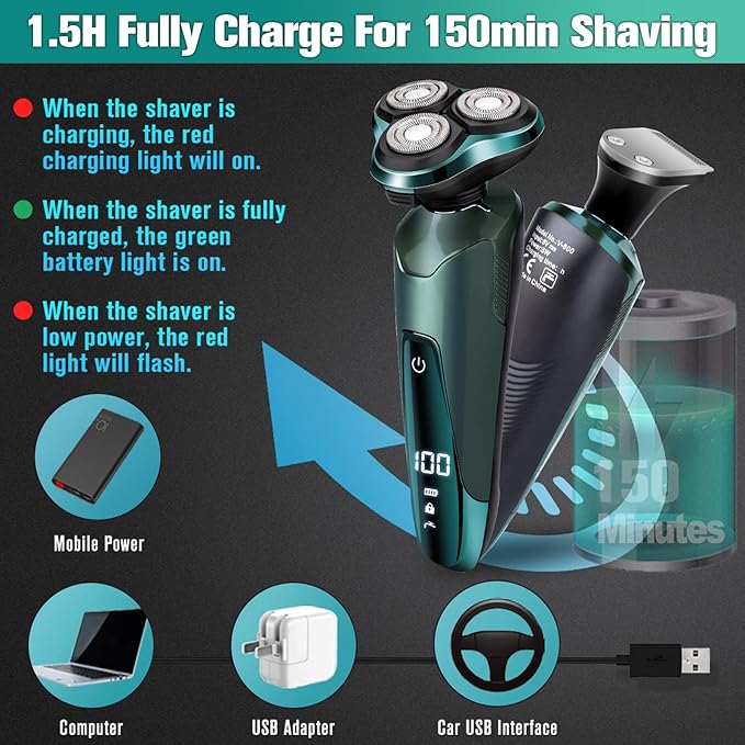 Electric Razor for Men,Mens Razors for Shaving face,LED Display/Waterproof/Rechargeable Electric Shaver for Men Includes Replacement Blades,Travel Razor Idea Gift