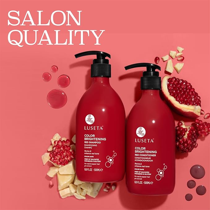Luseta Red Hair Shampoo & Conditioner Set for Color Treated, Sulfate and Paraben Free for Copper Brightening, Strengthening Follicles With Pomegranate Extract 2 x 16.9oz
