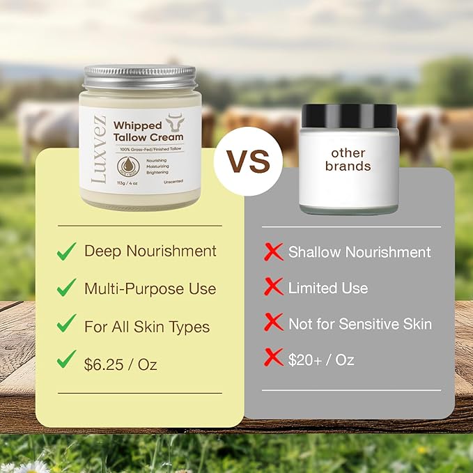 Beef Tallow for Skin:Whipped Tallow Face Moisturizer, Deep Hydration & Nourishment for All Skin Types, Beef Tallow Face Moisturizer 4oz