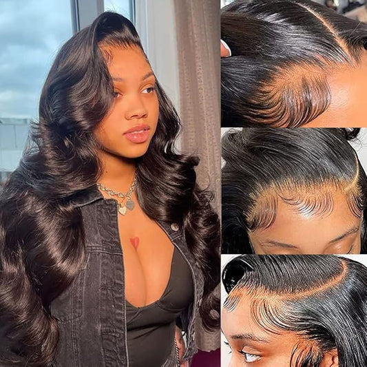 28 Inch Body Wave Lace Front Wigs Human Hair 13x4 HD Transparent Lace Front Wigs Human Hair for Black Women 180% Density Glueless Wigs Human Hair Pre Plucked with Baby Hair Natural Black