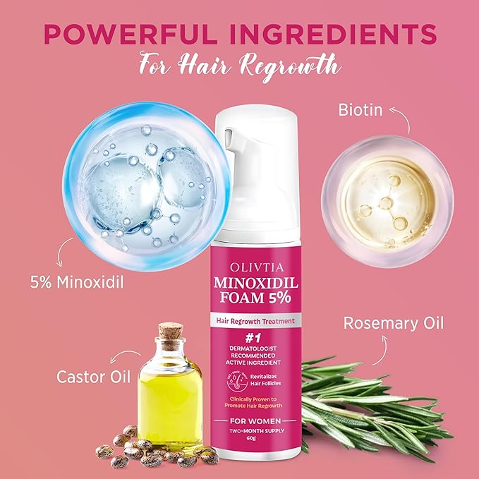 5% Minoxidil Foam for Women Hair Growth: Extra Strength Hair Regrowth Treatment – Revitalize Hair Follicles & Regrow Thicker, Fuller Hair – Hair Loss Solution