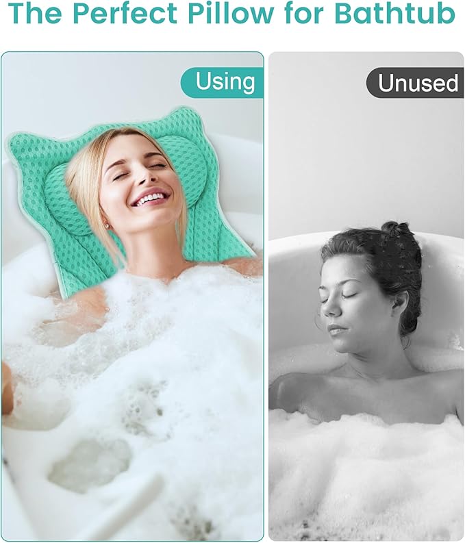 Bath Pillow, Bath Pillows for Tub Neck and Back Support, Soft 4D Air Mesh Bathtub Pillow 16.5 x 17.3 INCH, with 6 Powerful Suction Cups, Bath Accessories Relaxing Gifts for Women (Lake Blue)