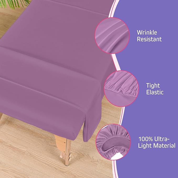 Massage Table Sheets Sets – 4 Set Bundle, 120GSM Double Brushed Microfiber, Premium Massage Sheets Sets, Spa Bed Sheets for Esthetician, Wrinkle & Oil Resistant, Lavender
