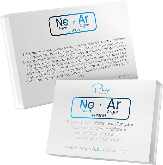 4-Piece Fusion Wand Acessory Set for Nuderma Wands - NuDerma NOT Included - Neon & Argon Fusion Glass applicators for Nuderma – High Frequency Upgraded Fusion Wand Set Compatible with Nuderma Systems