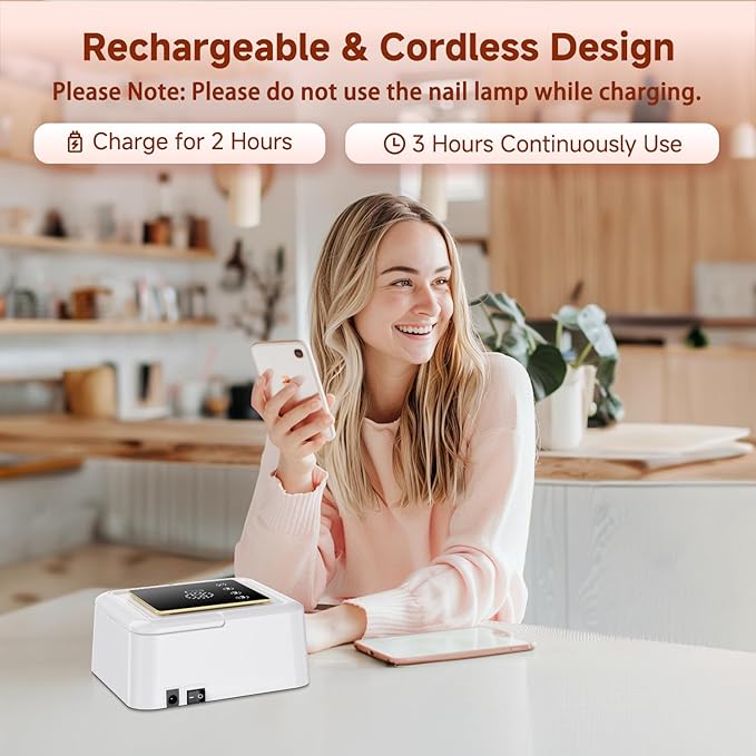 Cordless UV Nail Lamp 108W, Professional LED Nail Lamp with 36 Beads & Touch Display, Rechargeable UV Light for Gel Nails Built-in 4-Timer Modes & Auto Sensor, Fast Curing Nail Dryer for Salon & Home