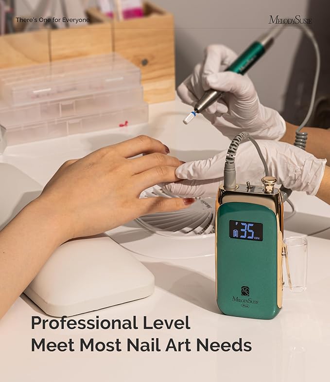 MelodySusie MB450C Nail Drill Machine, Professional E File for Acrylic Nail, 35000RPM Rechargeable Cordless Portable Electric Nail File 8 Nail Drill Bit Set - Jade Plus