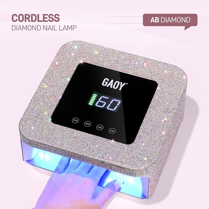 GAOY Cordless UV LED Nail Lamp for Gel Nails, Rechargeable UV Light, Professional Nail Dryer with 4 Timers, Automatic Sensor and Sensitive Mode for Fast Curing, AB Diamond
