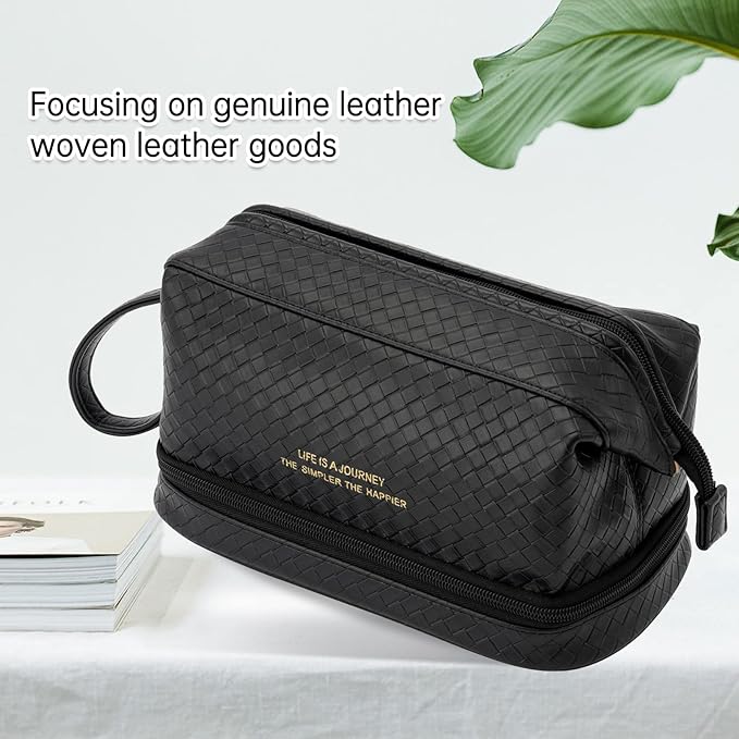 Abiudeng Large Capacity Makeup Bag Ladies Cosmetic Bag Travel Bag with Compartments Portable PU Leather Travel Makeup Bag with Handle
