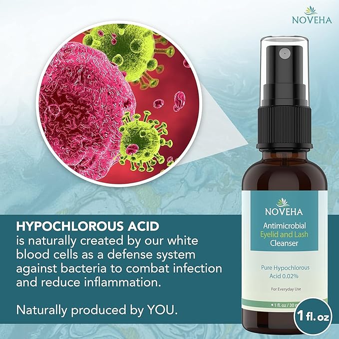 NOVEHA Eyelid and Lash Cleanser - Fast Acting Soothing Formula, Effective Relief from Irritation, Dry Eyes, Styes, Pure and Gentle Hypochlorous Acid Spray, 30mL (2 Pack)