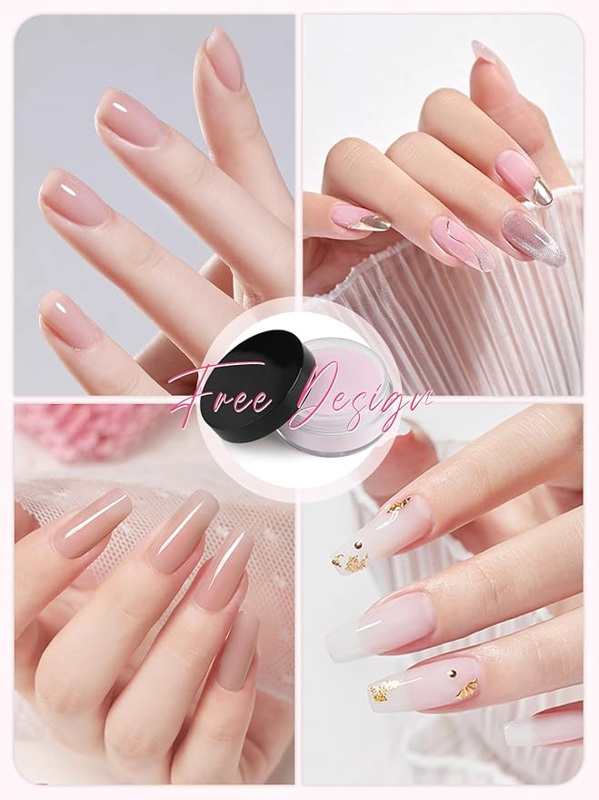 EBANKU Nude Pink Acrylic Powder Set, 6 Colors Jelly Pink, White, Nude - 6 * 10g/0.35oz for Nail Extension, Carving, French Nail