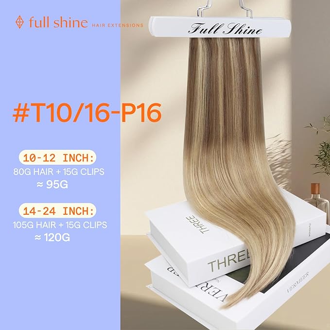 Full Shine Clip in Hair Extensions Balayage Blonde Human Hair Extension for Women Golden Brown to Golden Blonde Real Hair Extensions Clip in Human Hair Silky Straight 7 Pcs 16 Inch 120 G