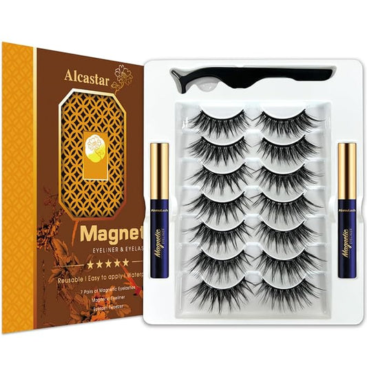 Alcastar Magnetic Eyelashes with Eyeliner Kit, Magnetic Lashes Natural Looking with, Reusable,Long Lasting, Easy Apply,Cruelty-Free. (B-cat eye72D38)