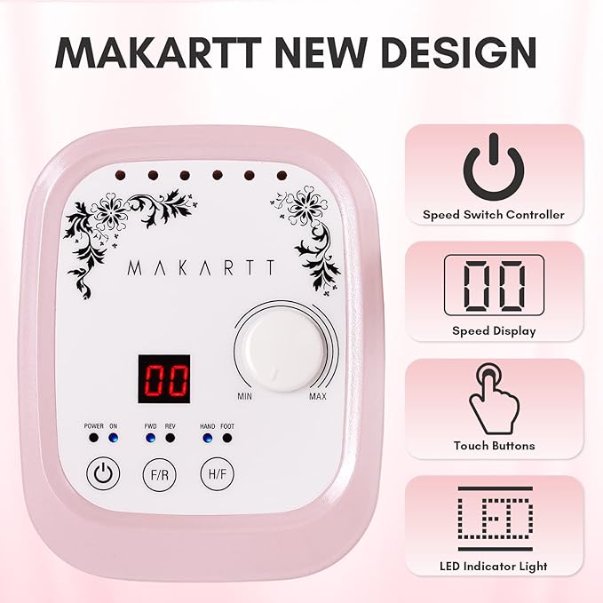 Makartt Nail Drill Professional 35000RPM Electric Nail File Machine, Genesie Nail Efile with LCD Screen, Drill Bit Set for Acrylic Gel Nails Removing, Shaping, Polishing, Nail Tech Salon Home DIY Use