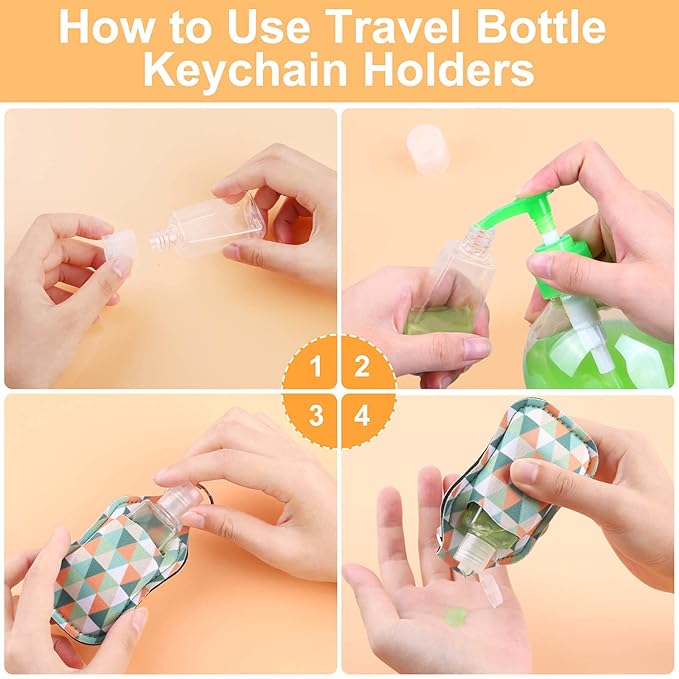 Empty Hand Sanitizer Holders Set 60pcs, Include 20 Portable Refillable Travel Bottle Container with Flip Cap, 20 Reusable Bottle Holders, 20 Wristlet Keychain