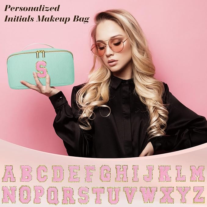 Gifts for Girls, Initial Travel Makeup Bag Women's Day Gift Make up Bag Cosmetic Bags Monther's Day Gifts, Personalized Stuff Bag Cute Makeup Bag Birthday Gifts for Women/Friend/Mother Green - U