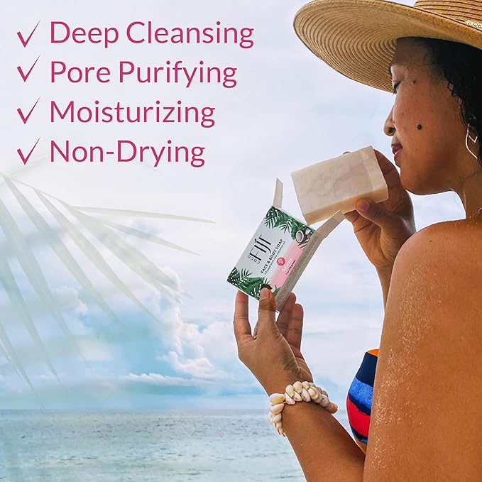 Coco Fiji Soap Bar for Face and Body Infused With Organic Coconut Oil, Tuberose, Essential Oil, Natural Soap for Moisturizing & Pore Purifying Skin, 7 oz,Pack of 3