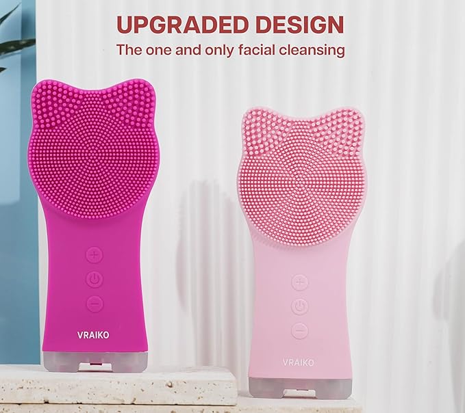 MIA Facial Cleansing Brush, Waterproof Rechargeable Face Cleansing Brush, with Soft Silicone and Adjustable Sonic Vibration, for Deep Cleansing Gentle Exfoliating and Massaging (Pink)