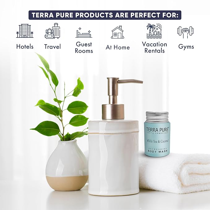 Terra Pure White Tea & Coconut Body Wash, Travel Size Hotel Amenities, 1 oz. (Case of 300)