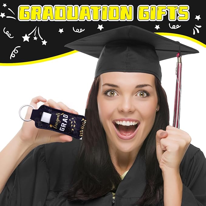 36 Pcs 2025 Graduation Gift Bulk Lip Balms Class of Graduation Party Favors Chapstick Holder Keychain and Lip Balms Set for Students Dry Chapped Lips Classmates Graduation Party