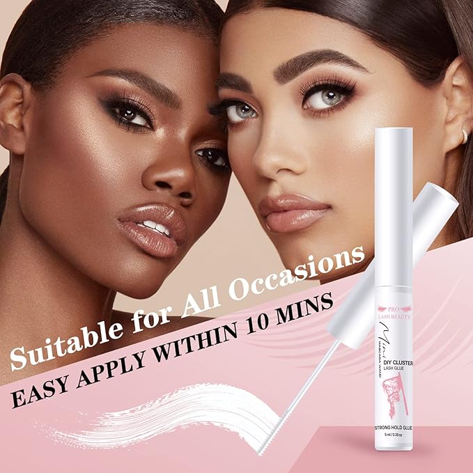 Cluster Lash Glue for DIY Eyelash Extension Lash Bond Glue Mascara Wand Super Strong Hold 48 Hours Waterproof Latexfree (5ml, Clear)