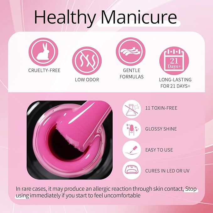 UR SUGAR Pink Red Gel Nail Polish Set, 10 Colors Valentine's Light Nude Pink Glitter Magenta Burgundy Red Dark Glitter Polish for All Seasons Soak Off Gel Nail Manicure Gifts Set for Women