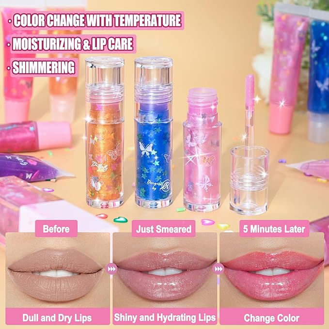 Jcoos Lip Gloss Making kit, Color Changing Lip Oil 64PCS Make Your Own Lip Gloss Kit, Flavored Lip Gloss Moisturizing, Lipgloss Sets for Girls Women Adults Kids Lip Gloss, Christmas Gifts Girl Stuff