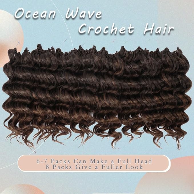 8 Packs Ocean Wave Crochet Hair Water Wave Crochet Braids for Women 12 Inch Short Curly Crochet Hair Beach Curl Deep Twist Crochet Braids Synthetic Braiding Hair Extensions (12 Inch, T1B/30#)