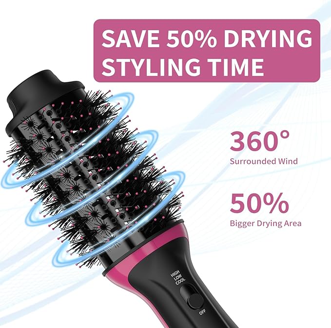 Dual Voltage Hair Dryer Brush for European Travel, 120V - 240V One Step Hair Dryer and Styler Volumizer, Professional Blow Dryer Brush with Negative Ion Anti-frizz for Drying, Straightening, Salon