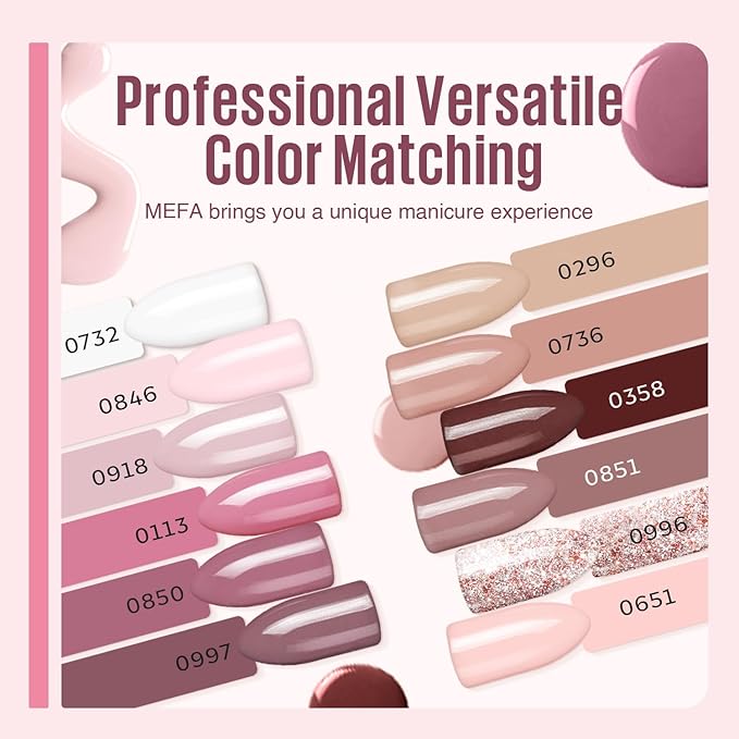 MEFA 19 Pcs Gel Nail Polish Kit with U V Light, 12 Colors All Seasons Nude Milky White Soak Off Gel Polish Nail Set with Base Top Coat Essential Manicure Tools Beginners Salon Nails DIY Art