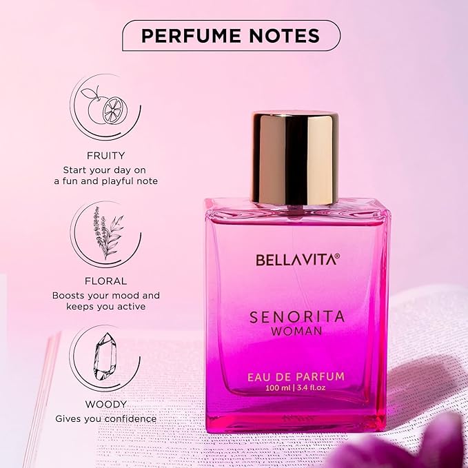 BellaVita Luxury SENORITA Perfume for Women (3.4 fl.oz) | Floral & Fruity Vanilla Perfume Fragrance with Pomegranate, Mint & Musk | Perfume for Womens Gift | Vegan & Cruelty-Free Womens Perfume