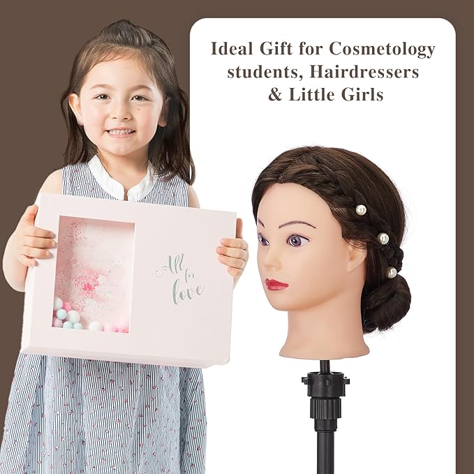 28" Mannequin Head with 60% Real Hair,Cosmetology Manikin Practice Doll Head with Hair,Braiding Hairdressing Head with Tripod Stand for Hair Styling with Table Clamp + DIY Hair Styling Set #4