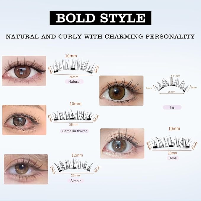 Elara Craft Magnetic Eyelashes,Magnetic Eyelashes with Applicator,2025 New Magnet Lashes Natural Look,Reusable Soft Lashes Kit No Glue Needed(03+04+07)