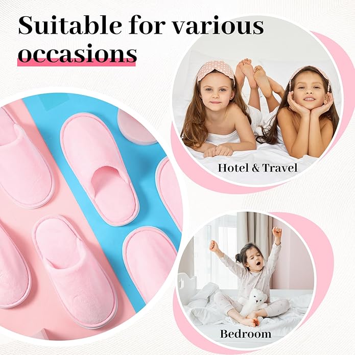12 Pairs Kids Disposable Slippers for Guests Closed Toe Non Slip Spa Slippers Bulk Soft House Slippers Winter Warm Flip Flops for Boys Girls Travel Hotel Party Indoor Outdoor