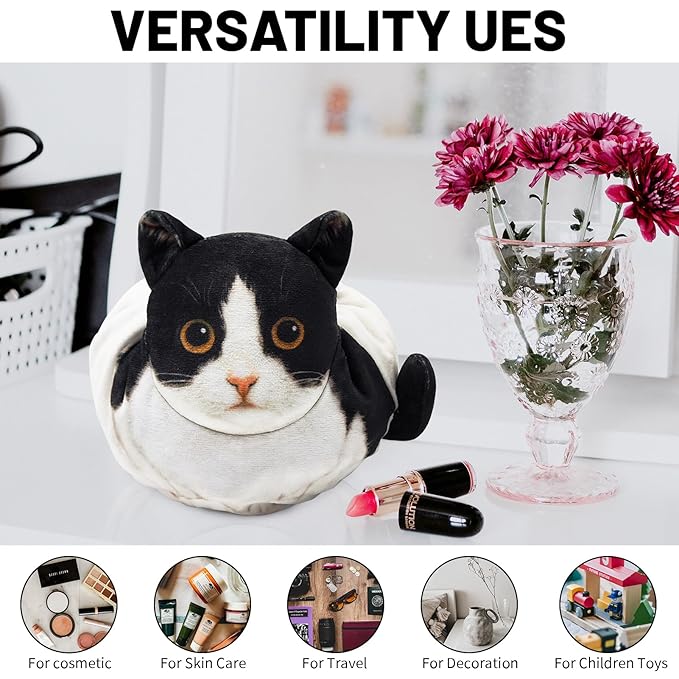 Drawstring Makeup Bag, Cat Makeup Bag, Travel Makeup Organizer, Cosmetic Pouch Bag, Cat Gift for Women, Lay Flat Makeup Bag Gifts for Cat Lovers(2-Pack)