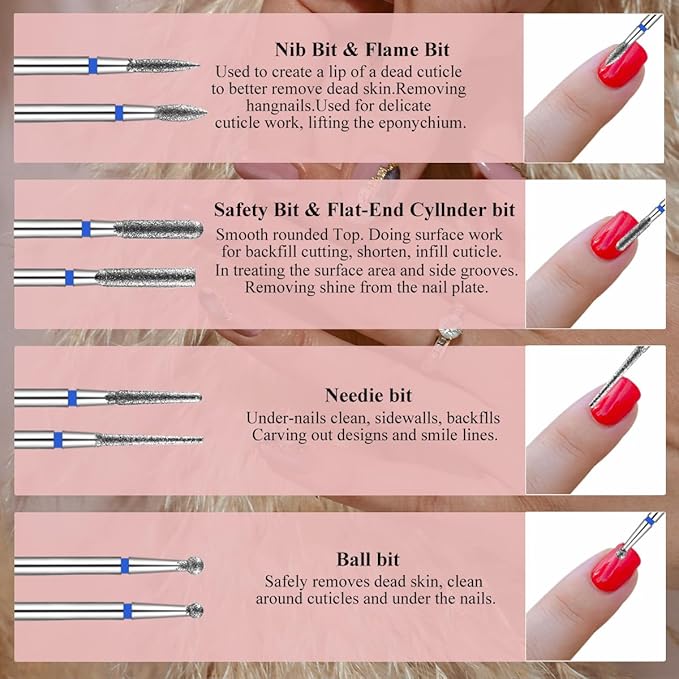 30 Pcs Nail Drill Bits Set with Stylish Nail Drill Bit Holder and Sanding Bands for Nail Drill,Professional Diamond Ceramic Nail Drill Bit for Electric Nail Drill Machines with 2/32" Interface