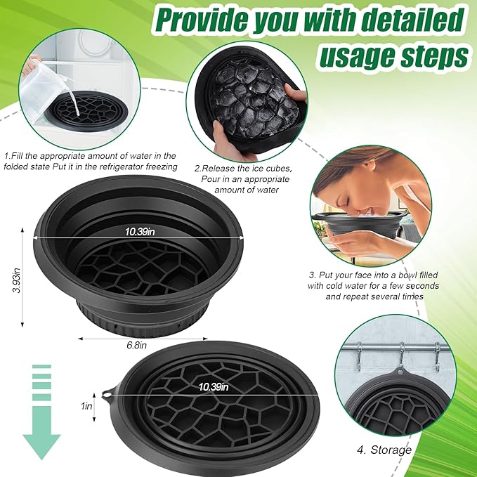 Palksky Face Bowl for Ice with Built-in Icetray, Collapsible Silicone Face Ice Bath Bowl, Facial Plunge Bowl for Skin Tightening, Acne Relief, Black