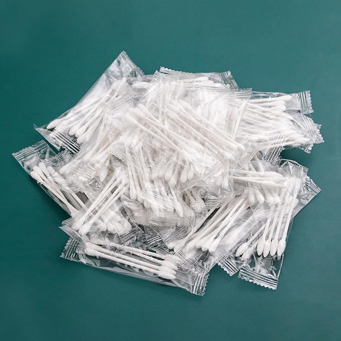 100 Pack Cotton Swabs, Individually Wrapped Cotton Swab, Individually Wrapped Double Tipped Paper Sticks for Ear, Make-up(4pcs per Bag,100 Bags,Round+Pointed Shape)