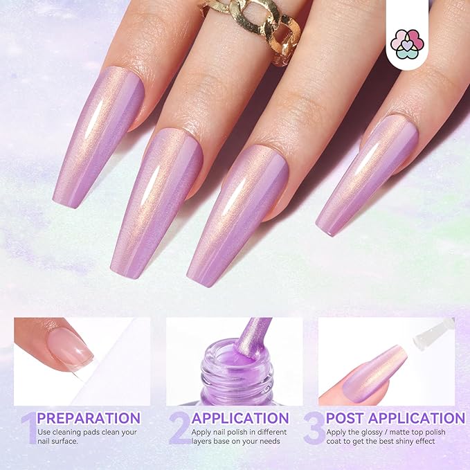 SAVILAND Aurora Nail Polish Set - 12 Shimmer & Holographic Quick-Dry Non-Gel Polish (Glossy, Pearl, Duochrome) with Base & Top Nail Coat, Salon & DIY Essentials for Nail Art