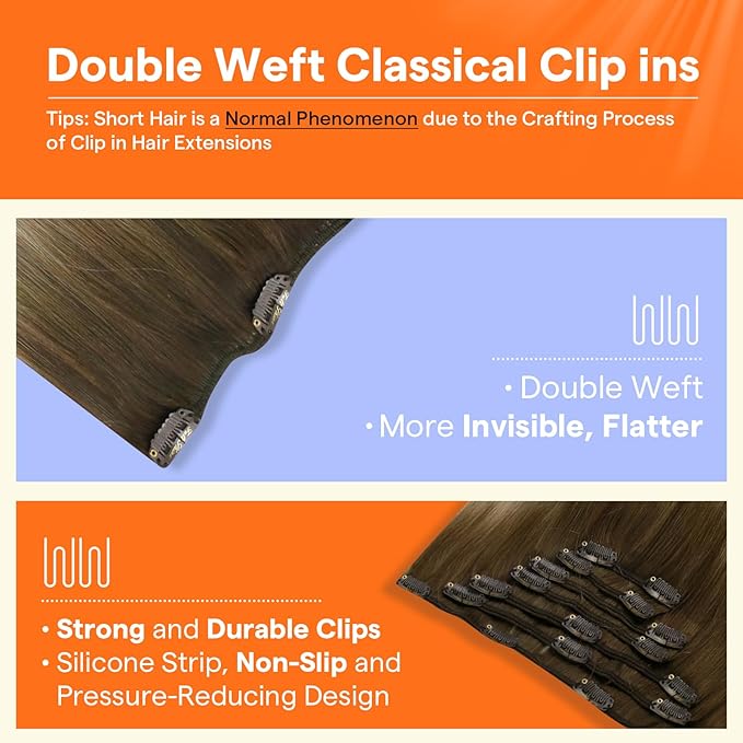 Full Shine Hair Extensions Real Human Hair Clip ins Ombre Clip in Hair Extensions Human Hair Straight Brown Balayage Ash Brown Mix Blonde Extensions for Women 14 Inch 7 Pcs 120 G