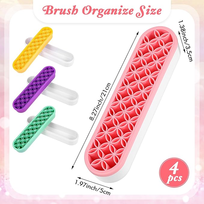 MAQUITA 4 Pcs Silicone Makeup Brush Holder Stand Multipurpose Cosmetic Travel Storage Box Painting Pen Brush Organizer Desktop Makeup Brush Drying Rack for Brush, Eyeliner Pencil Art (Multicolored)