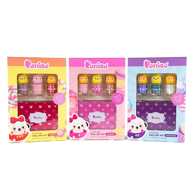 3-Color Nail Art kit non-toxic water-based peel-off kids nail polish gift set (Candy)