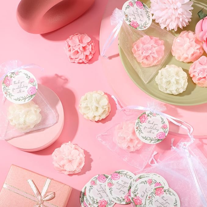 Demissle 24 Set Flower Mini Soaps for Guests Flower Soap Wedding Handmade Gift Favors Fancy Decorative with Thank You Tags for Wedding Bridal Guest Gift Party Favor(Hydrangea)