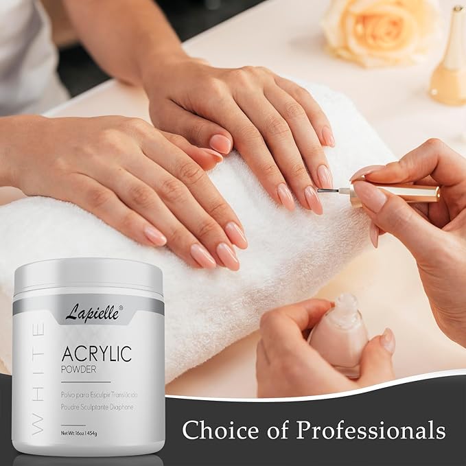 Professional Acrylic Powder for Nail Art. Long-lasting, Large capacity and quick dry. Quality Salon Manicure Nail extension CLEAR, PINK, & WHITE (16oz) (White)