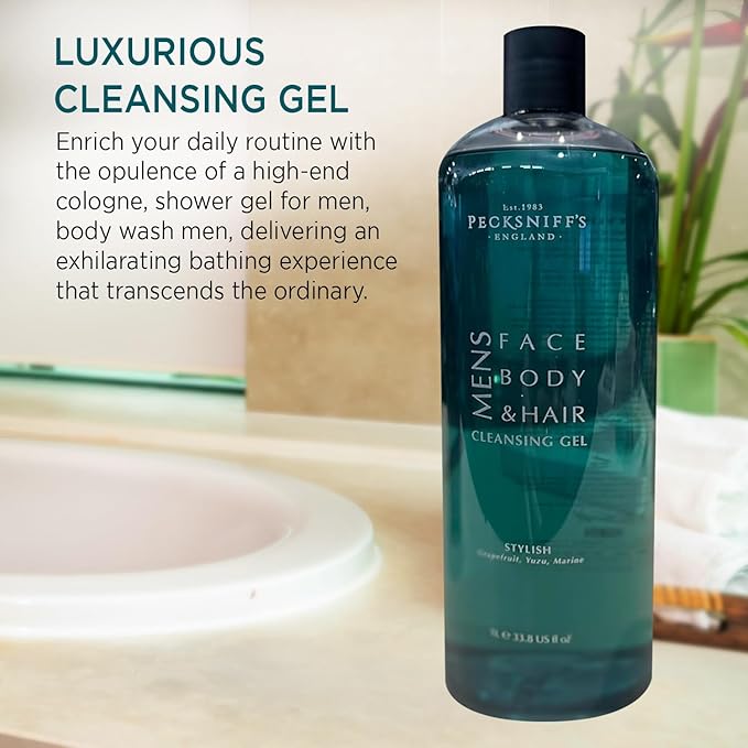 Pecksniff's Men's Luxurious Moisturizing Bath & Shower Gel | Luxury Shower with Zesty Citrus Fougere Aroma | Body Wash Men | Invigorating Stylish Scent, 1000ml